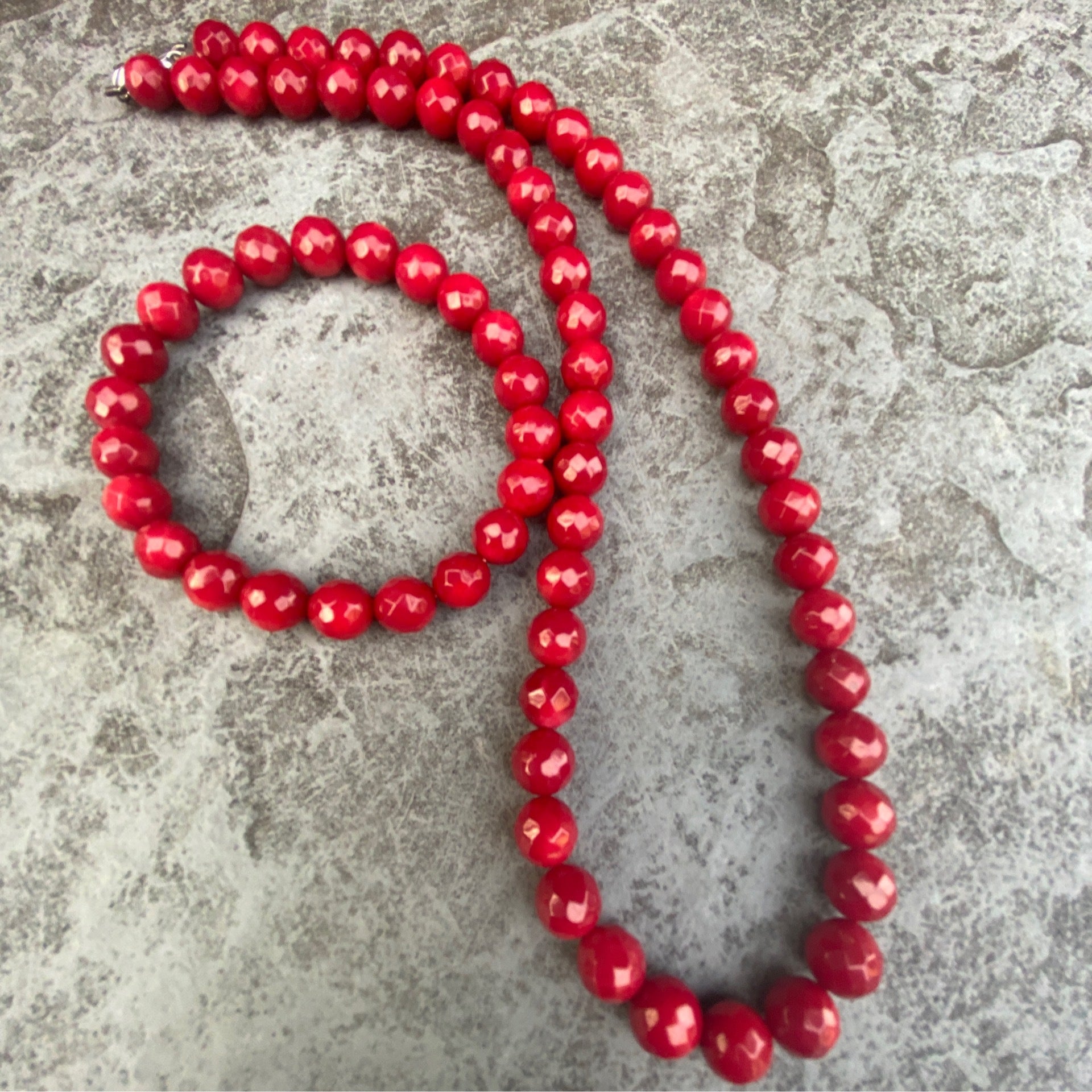 Stone Bead and Sterling Silver Clasp Jewelry Set | Red Mosaic Jewelry